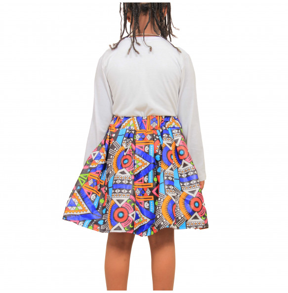 Tigist_ Africa pattern print kids Skirt with white T-shirt
