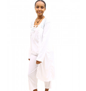  Markon Women's Long Sleeve Nightgown Pajama 3 Piece Set Nightwear 