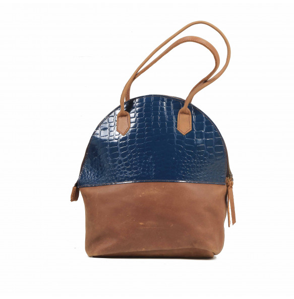 Sara-Women’s Leather Half Blue Crocodile Print Bag