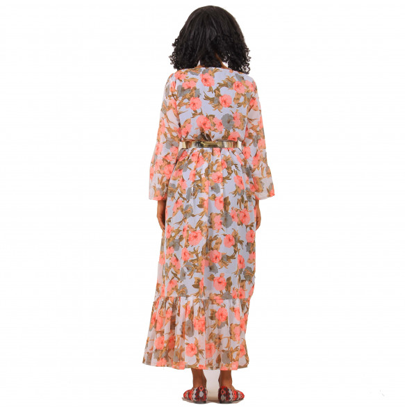 Aklilu_ Women's  Flora print Long sleeve  Dress