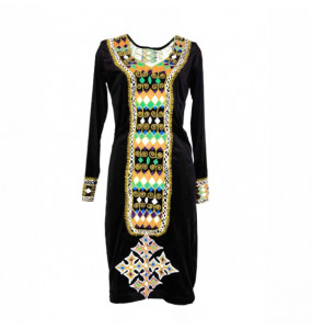 Amanuel_Women's Hand embroidered  Long Sleeve Velvet Dress