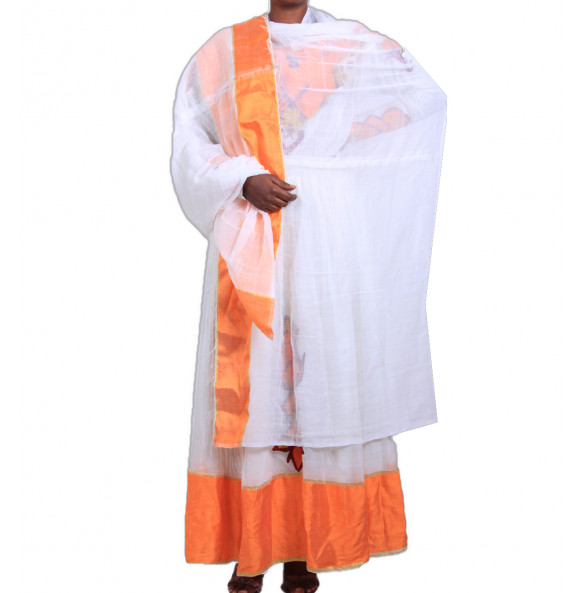MULU _ Hand Made Orange Color Women's  Beautiful traditional Dress with "Netela" 