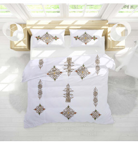 Abebech _Cotton Handmade Cross Embroidery Bed Sheet with 2 Pillow Cover 