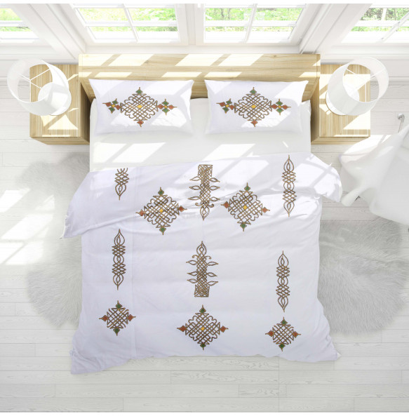 Abebech _Cotton Handmade Cross Embroidery Bed Sheet with 2 Pillow Cover 