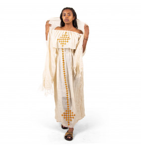  Eyerusalem_ Women's Off Shoulder Traditional Dress with Scarfe