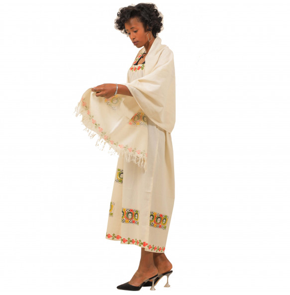 Alemayehu _Women’s Cotton Sleeveless Dress with Netela 
