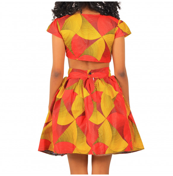 Nardos_ African pattern print 2 Piece Set for Women Crop Top& Skirt