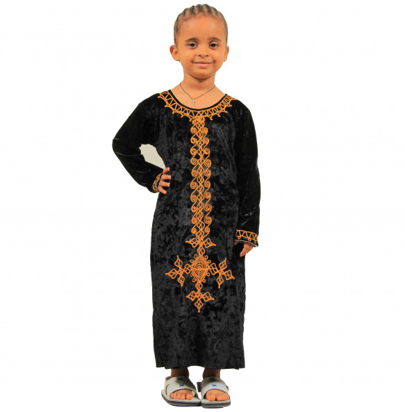 Selamawit_ Kids Hand Embroidered  Long Sleeve Velvet Dress