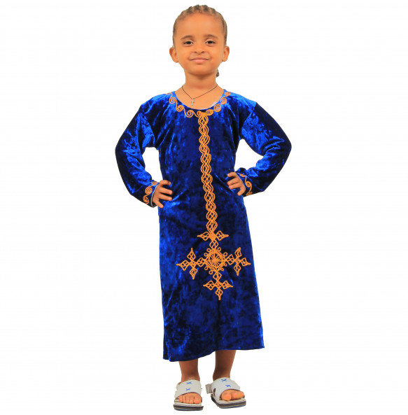 Selamawit_ Kids Hand Embroidered  Long Sleeve Velvet Dress