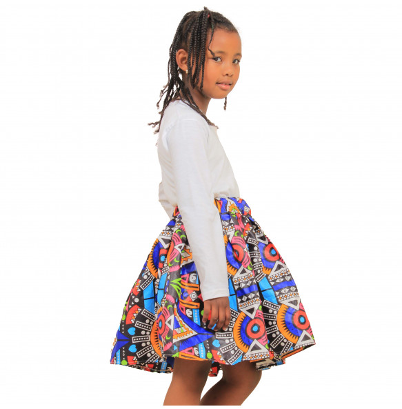 Tigist_ Africa pattern print kids Skirt with white T-shirt
