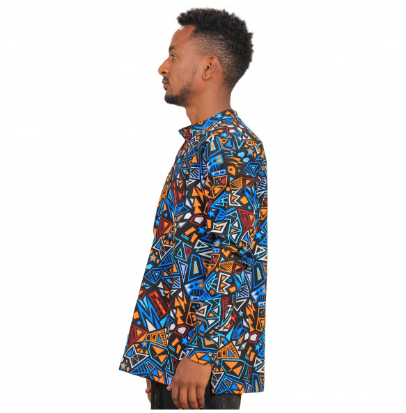 Muluken _Men’s long Sleeve Africa Pattern Print Shirt