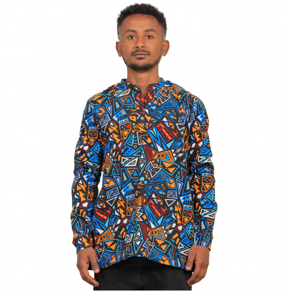 Muluken _Men’s long Sleeve Africa Pattern Print Shirt