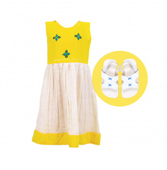  Kids Traditional Dress and Flat Open shoe 2 in 1  
